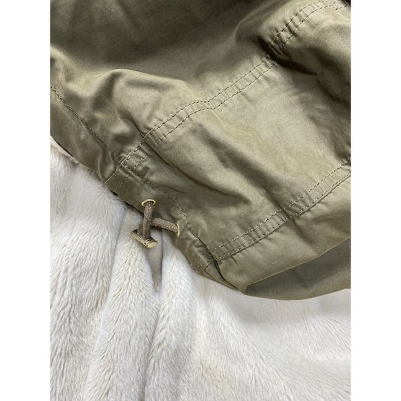 Green Zara Leather and Khaki Winter/Fall Coat Parka L -As is front zipper broken - Picture 14 of 16